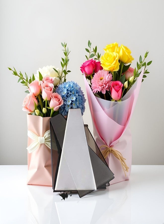 ١٠٠ قطعة من أكياس تغليف باقات الزهور البلاستيكية الشفافة، أكياس سيلوفان شفافة، أكياس تغليف الورود، أكياس سيلوفان لعيد الحب، لوازم تغليف الهدايا - Image 4